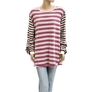Free People We The Free Sawyer Stripe Tee Tunic Top Printed Pullover L 282850